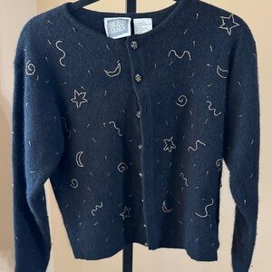 Sigrid Olsen Midnight Blue‎ Cardigan with Starry Gold Accents